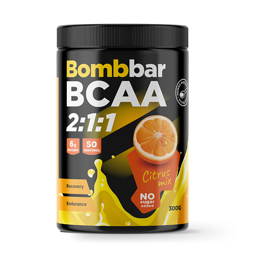 Здоровое питание BOMBBAR Специализированный пищевой продукт для питания спортсменов Коктейль «BCAA со вкусом Цитрусовый микс»