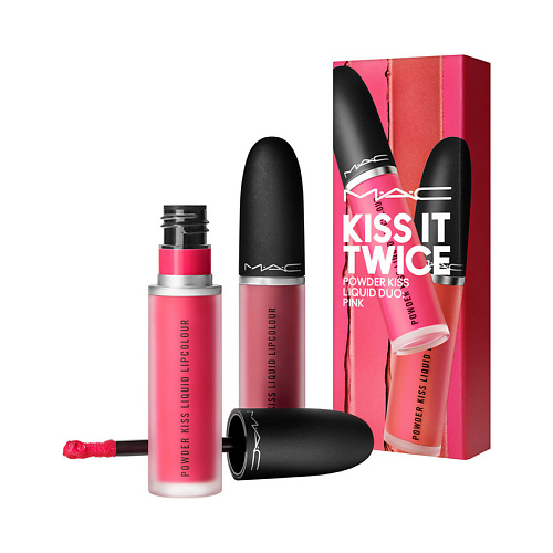 Помада для губ MAC Набор для губ Kiss It Twice Powder Kiss Liquid Duo. Pink mac mistletoe matte powder kiss lipstick x 5