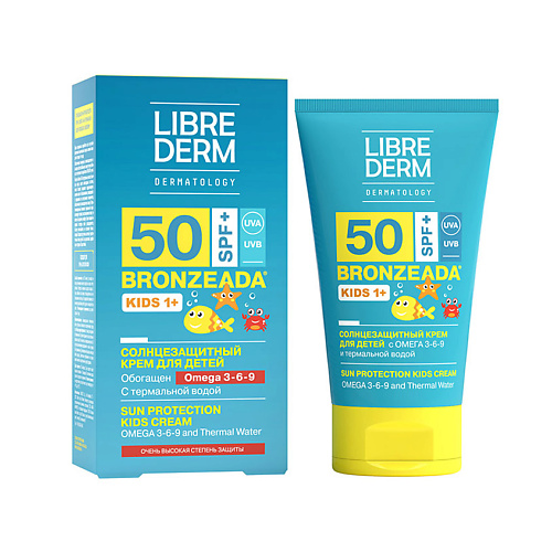 Солнцезащитный крем для тела LIBREDERM Солнцезащитный крем для детей SPF50+ с Омега 3 - 6 - 9 и термальной водой Bronzeada Sun Protection Kids Cream солнцезащитный крем для лица librederm солнцезащитный тонирующий крем для лица spf 30 bronzeada tinted sun cream for face