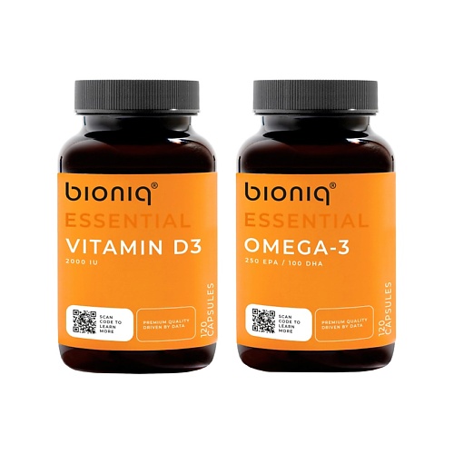 BIONIQ ESSENTIAL Набор Омега 3 90% + Витамин Д3 2000 IU bioniq essential витамин д3 для детей со вкусом апельсина kids
