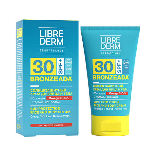 цена Солнцезащитный крем для тела LIBREDERM Солнцезащитный крем SPF30 с Омега 3 - 6 - 9 и термальной водой Bronzeada Sun Protection Face and Body Cream