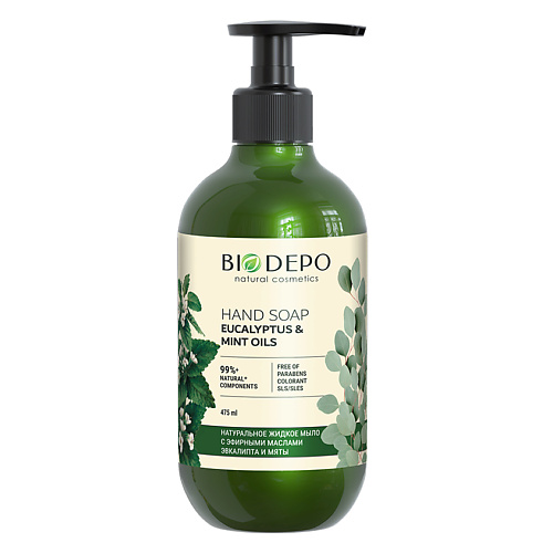 BIODEPO Жидкое мыло натуральное с эфирными маслами эвкалипта и мяты Liquid Hand Soap With Eucalyptus And Mint Essential Oils durance жидкое мыло сменный блок с экстрактом вербены liquid soap with verbena essential oil 750