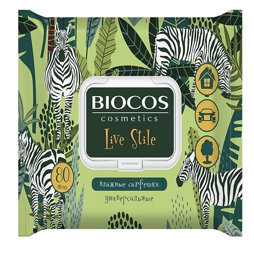

BIOCOS Влажные салфетки универсальные анималистичный принт с клапаном Live Stile, Влажные салфетки универсальные анималистичный принт с клапаном Live Stile