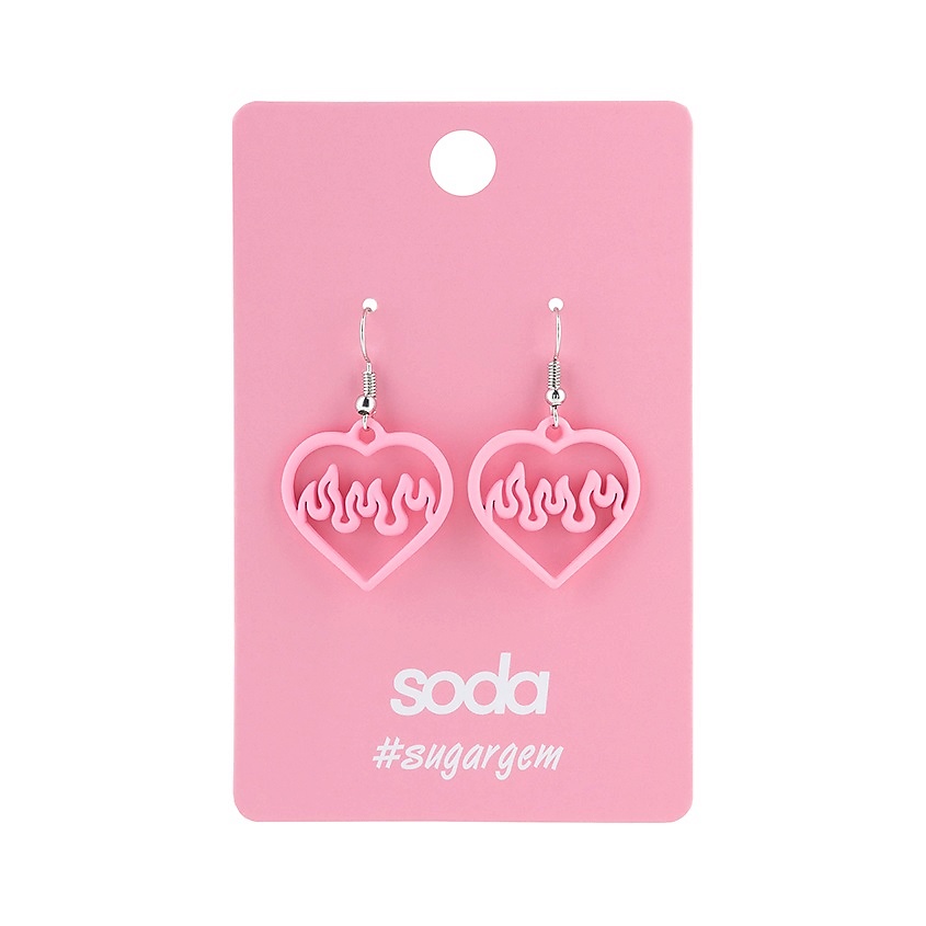 Изображение товара SODA Серьги HEART IN FIRE PINK #sugargem, 1 пара