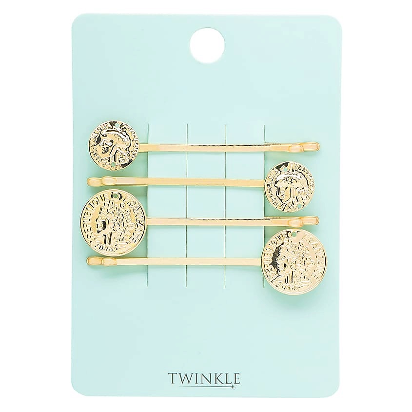 Изображение товара Заколки-невидимки для волос TWINKLE GOLDEN COINS 4 шт. украшение для повседневной и праздничной укл