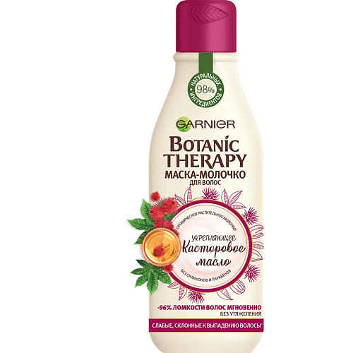 Маска для волос GARNIER Маска-Молочко Botanic Therapy Укрепляющее касторовое масло, для слабых или склонных к выпадению волос, с касторовым маслом