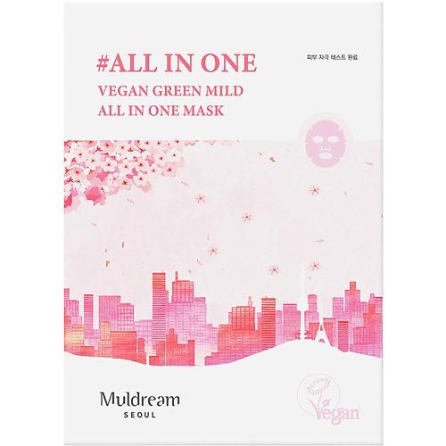 Маска для лица MULDREAM Тканевая маска для лица Vegan Green Mild All In One Mask All in One набор тканевых масок для лица muldream vegan green mild all in one mask 10 шт