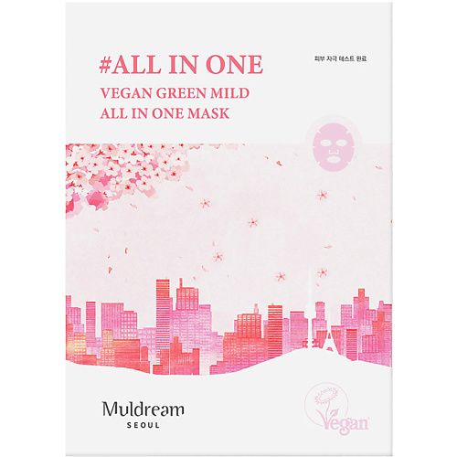 Маска для лица MULDREAM Тканевая маска для лица Vegan Green Mild All In One Mask All in One тканевая маска для лица muldream vegan green mild hyaluron s o s mask 25 мл