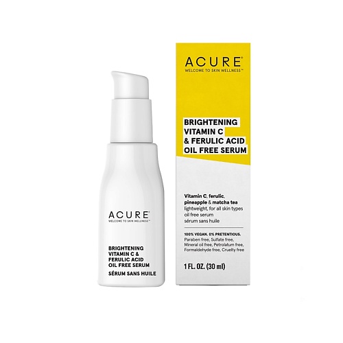 

ACURE Безмасленная сыворотка с витамином С и феруловой кислотой Brightening, Безмасленная сыворотка с витамином С и феруловой кислотой Brightening
