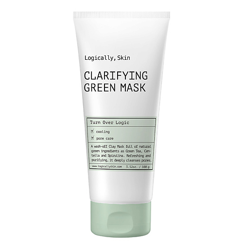 LOGICALLY, SKIN Маска для лица очищающая смываемая с зеленой глиной Turn Over Logic family cosmetics маска для лица с зеленой глиной и центеллой азиатской 100 0