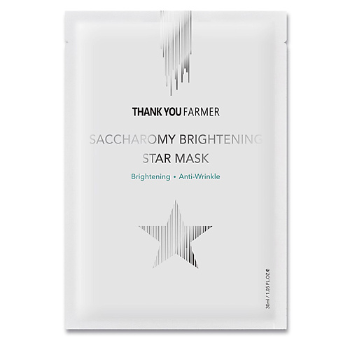 осветляющая тканевая маска для лица niacinamide brightening mask pack 30г маска 1шт Маска для лица THANK YOU FARMER Маска для лица тканевая омолаживающая на основе дрожжей Saccharomy Brightening Star Mask