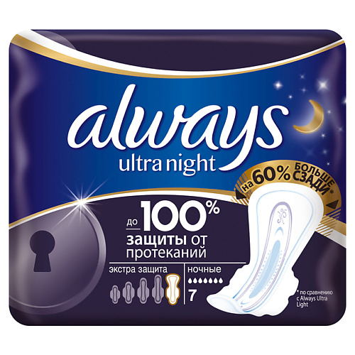 

ALWAYS Ultra Женские гигиенические прокладки ароматизированные Night экстра защита Single, Ultra Женские гигиенические прокладки ароматизированные Night экстра защита Single