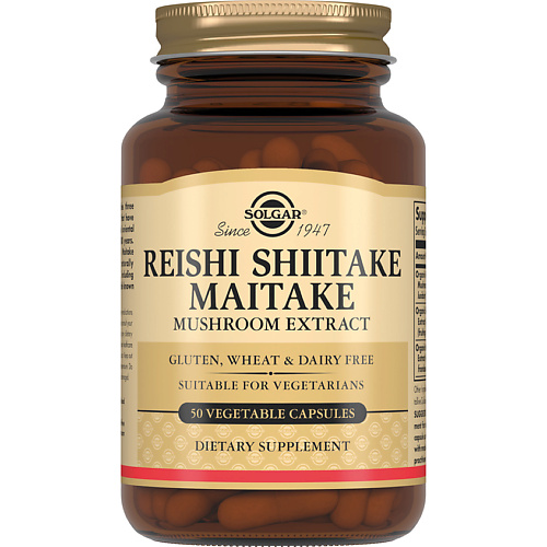 Витамины, антиоксиданты, минералы SOLGAR Экстракт грибов Рейши Шиитаке и Мейтаке 505 мг