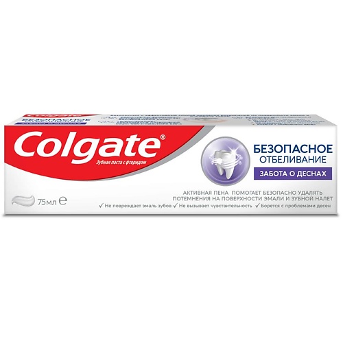 COLGATE Отбеливающая зубная паста Безопасное отбеливание Забота о деснах colgate отбеливающая зубная паста безопасное отбеливание