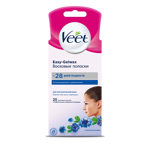 VEET Восковые полоски для чувствительной кожи (для лица) c технологией Easy Gel-wax