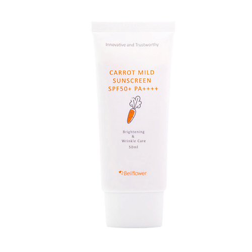 цена Солнцезащитный крем для лица BELLFLOWER Крем для лица солнцезащитный с экстрактом моркови Carrot Mild Sunscreen SPF 50+ PA++++