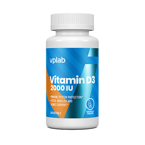 БАДы тонизирующие и общеукрепляющие VPLAB Витамин Д3 2000 МЕ в капсуле для иммунитета