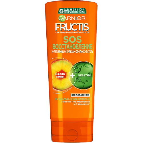 Бальзам для волос GARNIER Fructis Бальзам для волос Фруктис, SOS Восстановление, укрепляющий, для секущихся и очень поврежденных волос с Керафилом и Маслом Амлы Fructis цена и фото