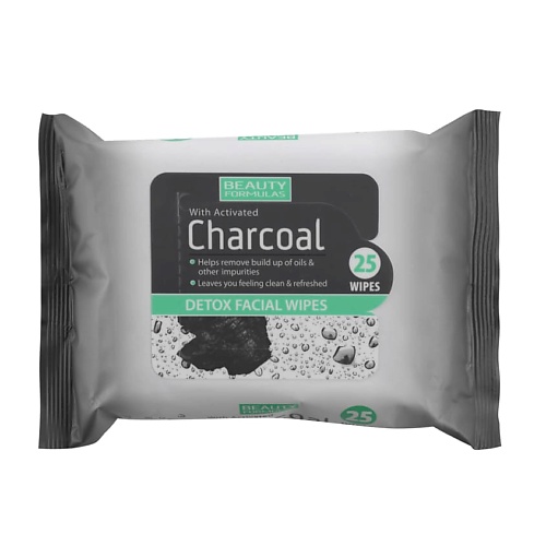 BEAUTY FORMULAS Салфетки влажные для лица с активированным углём Charcoal Detox Facial Wipes