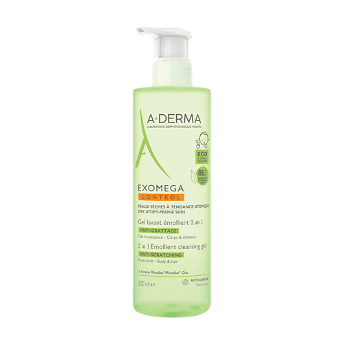 A-DERMA Очищающий гель 2-в-1 для тела и волос Exomega Control противовоспалительный очищающий тоник derma control 7250250 200 мл