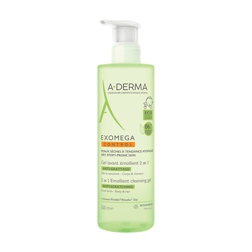 Гель для душа A-DERMA Очищающий гель 2-в-1 для тела и волос Exomega Control гели для душа declaré гель пена для тела очищающий