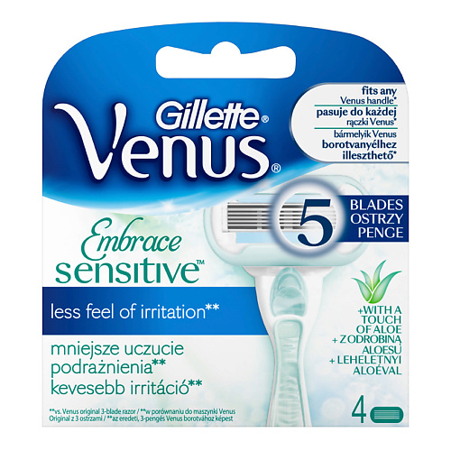 GILLETTE Сменные кассеты для бритья Venus Embrace Sensitive gillette сменные кассеты для женской бритвы cо встроенными полосками с гелем для бритья venus comfortglide breeze