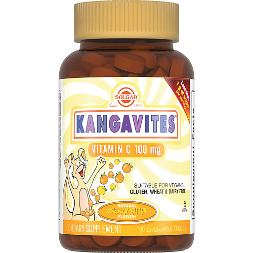 БАДы для детей SOLGAR Кангавитес с витамином С 100 со вкусом апельсина для детей 940 мг