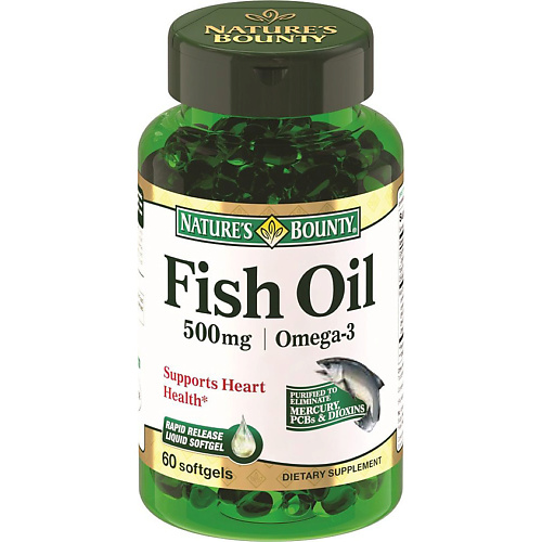 NATURE'S BOUNTY Рыбий жир Омега-3 500 мг nat bal nutrition биологически активная добавка к пище омега 3
