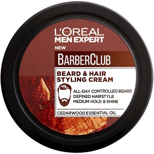 Крем для стайлинга бороды L'ORÉAL PARIS L'OREAL PARIS Крем-стайлинг для Бороды + Волос, с маслом кедрового дерева Men Expert Barber Club Beard& Hair Styling Cream