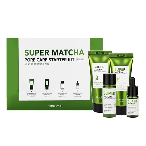 Набор средств для лица SOME BY MI Набор миниатюр для сужения пор Super Matcha some by mi super matcha pore care стартовый набор с матчей для очищения пор 4 предмета