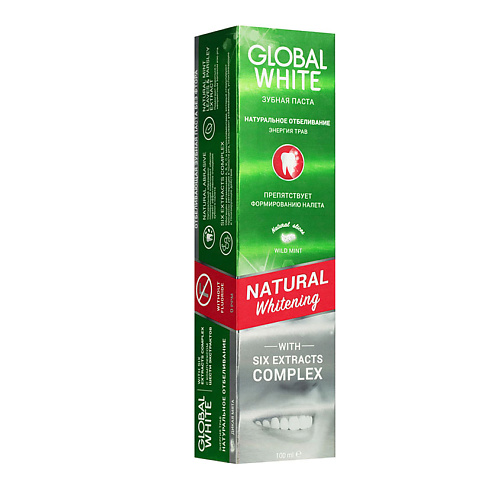 GLOBAL WHITE Отбеливающая зубная паста NATURAL Whitening global white отбеливающая зубная паста extra whitening с древесным углем
