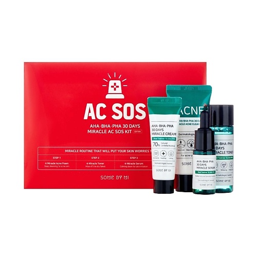 

SOME BY MI Набор для проблемной кожи AC SOS AHA-BHA-PHA 30 Days Miracle, Набор для проблемной кожи AC SOS AHA-BHA-PHA 30 Days Miracle