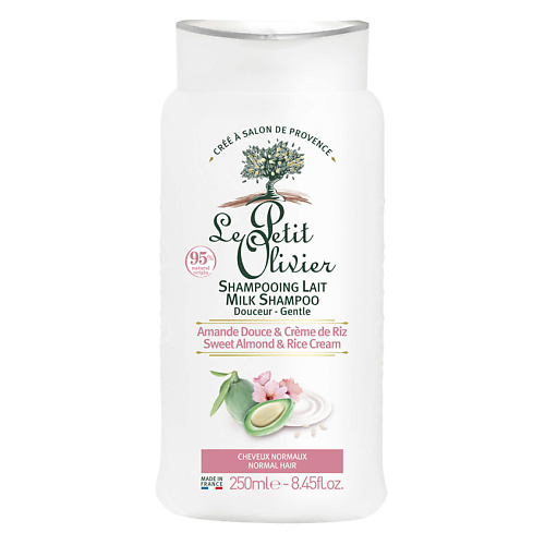 Шампунь для волос LE PETIT OLIVIER Шампунь для нормальных волос Миндальное молочко и рисовый крем Sweet Almond & Rice Cream Milk Shampoo