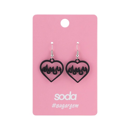 

SODA Серьги HEART IN FIRE BLACK #sugargem, Серьги HEART IN FIRE BLACK #sugargem