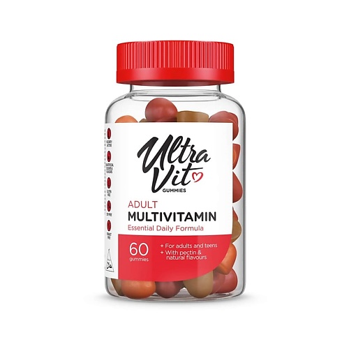 ULTRAVIT Витаминно-минеральный комплекс для взрослых Gummies Adult Multivitamin, вкус апельсин, вишня, клубника vplab витаминно минеральный комплекс для мужчин ultra men s sport multivitamin formula