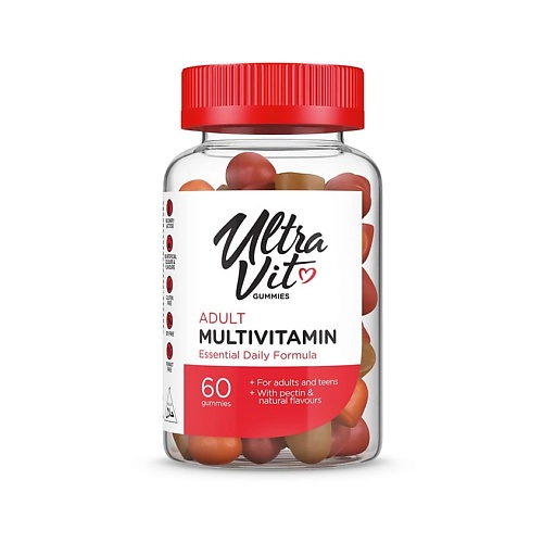 ULTRAVIT Витаминно-минеральный комплекс для взрослых Gummies Adult Multivitamin, вкус апельсин, вишня, клубника gls pharmaceuticals бад к пище дигидрокверцетин комплекс шипучие таблетки клубника