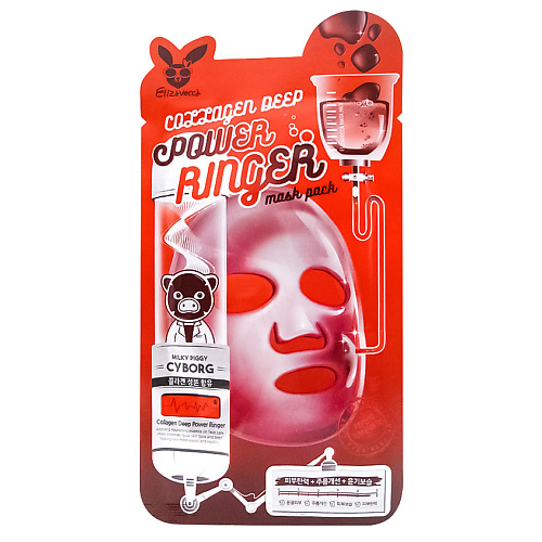 Маска для лица ELIZAVECCA Маска для лица укрепляющая тканевая с коллагеном Power Ringer Mask Pack Collagen Deep маска для лица elizavecca маска для лица трехступенчатая антивозрастная anti aging egf aqua mask pack