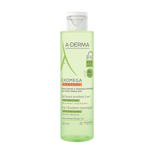 a derma гель exomega control смягчающий очищающий 2 в 1 экзомега 500 мл Гель для душа A-DERMA Очищающий гель 2-в-1 для тела и волос Exomega Control