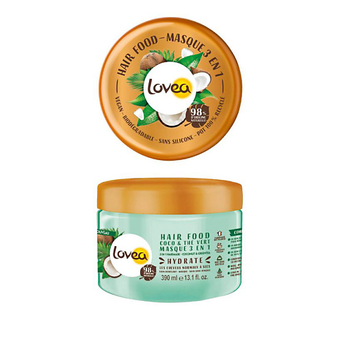 Маска для волос LOVEA Маска увлажняющая для нормальных/сухих волос 3в1:питание-уход-легкое расчесывание Кокос-Зеленый чай