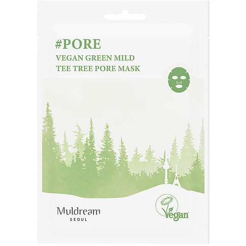 Маска для лица MULDREAM Тканевая маска для лица Vegan Green Mild All In One Mask Pore набор тканевых масок muldream vegan green mild flower cell mask 10 шт