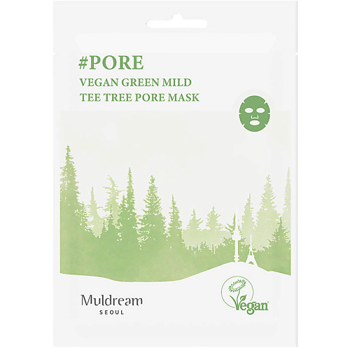 Маска для лица MULDREAM Тканевая маска для лица Vegan Green Mild All In One Mask Pore уход за кожей лица muldream ампульная сыворотка для лица с экстрактом центеллы азиатской vegan green mild cica ampoule