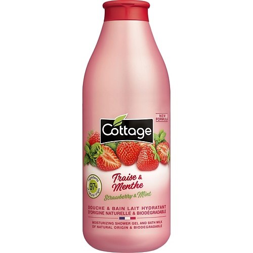 COTTAGE Увлажняющий гель для душа и пена для ванны 2 в 1 Moisturizing Shower Gel & Bath Milk – Strawberry & Mint