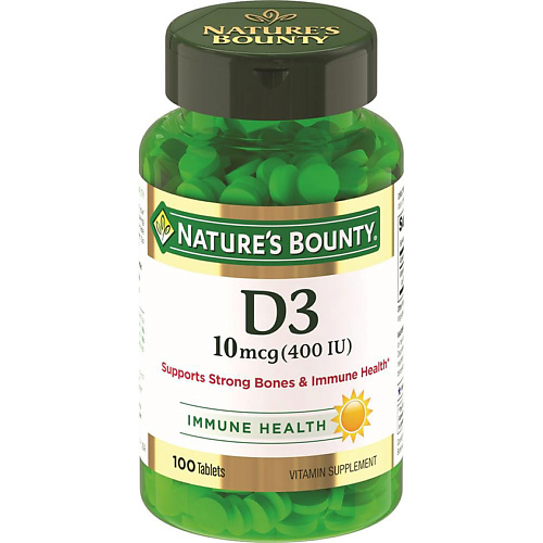 БАДы тонизирующие и общеукрепляющие NATURE'S BOUNTY Витамин D3 400 МЕ 250 мг