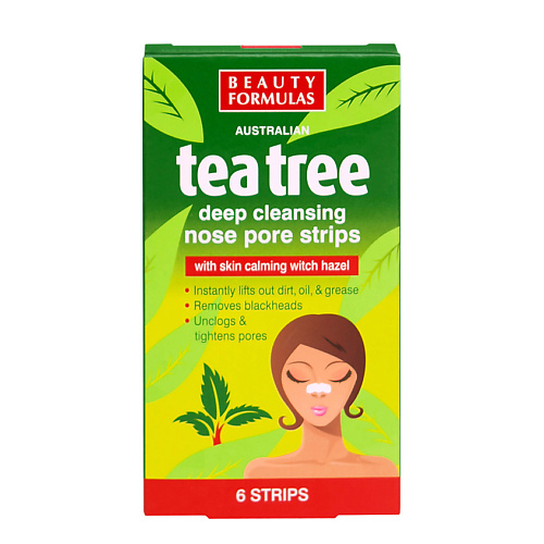 BEAUTY FORMULAS Полоски для глубокого очищения пор носа Чайное дерево Tea Tree Deep Cleansing Nose Pore Strips