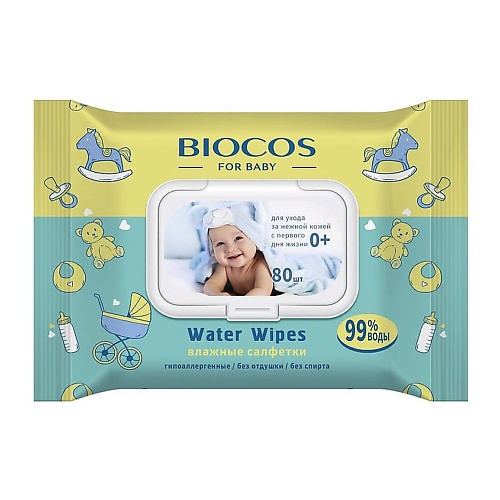 BIOCOS Влажные салфетки детские Water Wipes с клапаном lp care салфетки влажные gentle baby детские 60 0