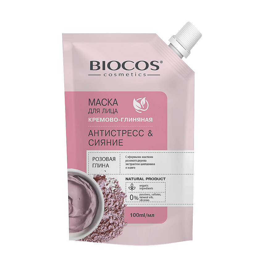 BIOCOS Маска для лица на основе розовой глины Антистресс и Сияние в ...