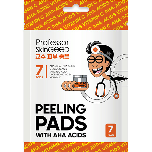 Пилинг для лица PROFESSOR SKINGOOD Набор корейских тканевых пилинг-дисков для лица PEELING PADS WITH AHA-ACIDS с AHA-кислотами и витамином C пилинг для лица professor skingood набор корейских тканевых пилинг дисков для лица peeling pads with aha acids с aha кислотами и витамином c