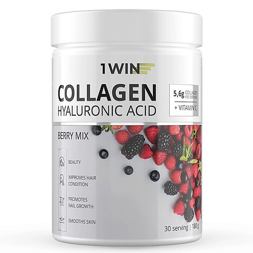 1WIN Коллаген с витамином C и с гиалуроновой кислотой, ягодный микс vplab коллаген пептиды collagen peptides для красоты гидролизованный коллаген магний и витамин c порошок лесные ягоды