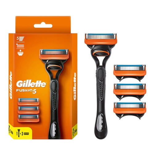 GILLETTE Мужская бритва с 4 сменными кассетами, с 5 лезвиями c точным триммером для труднодоступных мест Fusion