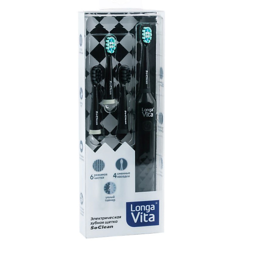 LONGA VITA Зубная щетка электрическая черная SoClean longa vita зубная щетка детская вибрационная sport ролики